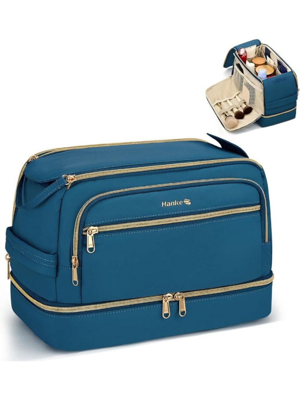Water-Resistant Dual-Layer Travel Toiletry & Makeup Bag - Wide Open Design